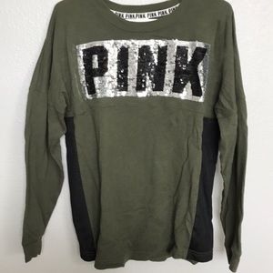 VS PINK arm green crew neck